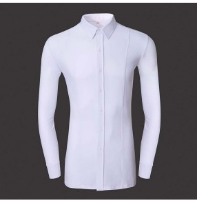 Custom size Men's black white competition latin ballroom dance shirts waltz tango chacha performance tops for man